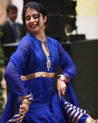 Mahira Kakkar wearing a blue Kurtha. 